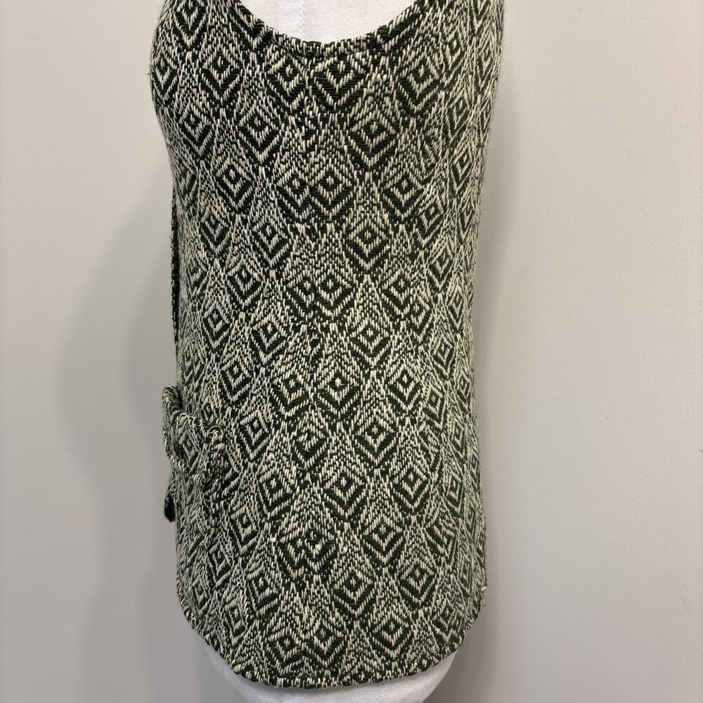Vintage 70s Bobbie Brooks Wool Vest Green Woven Geometric Boho Hippie Waistcoat - Picture 3 of 16